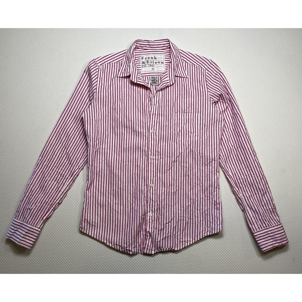 Frank And Eileen Women's Small Barry Button Up Shirt Pink White Stripes USA